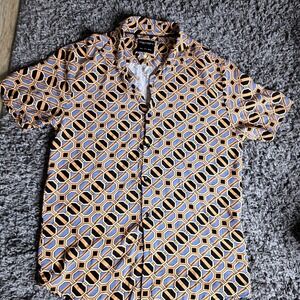 Denim & Flower Ricky Singh Mens Small Geometric Print Viscose Button Up Shirt